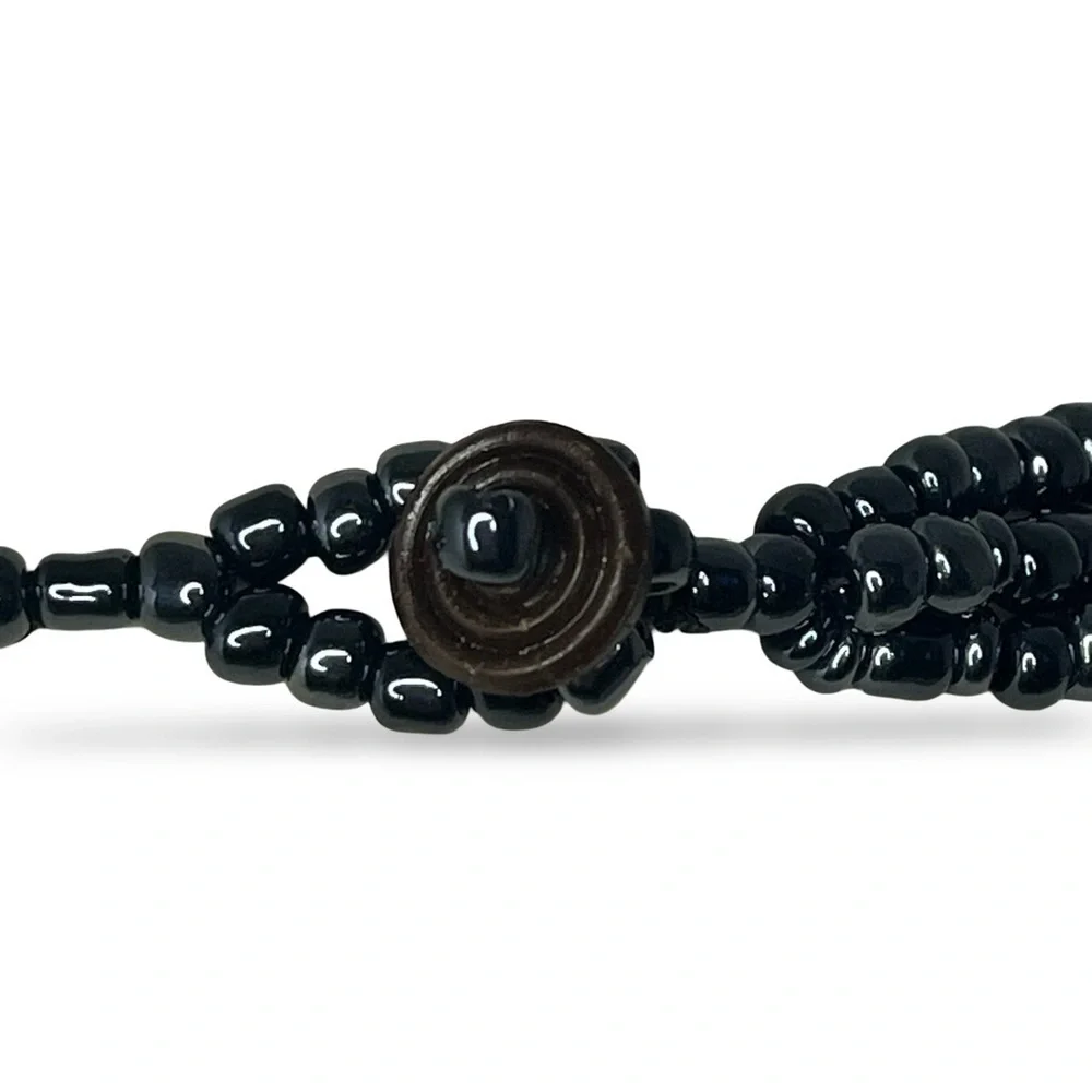 Vintage Black and White Beaded Inlaid Moonshell Necklace